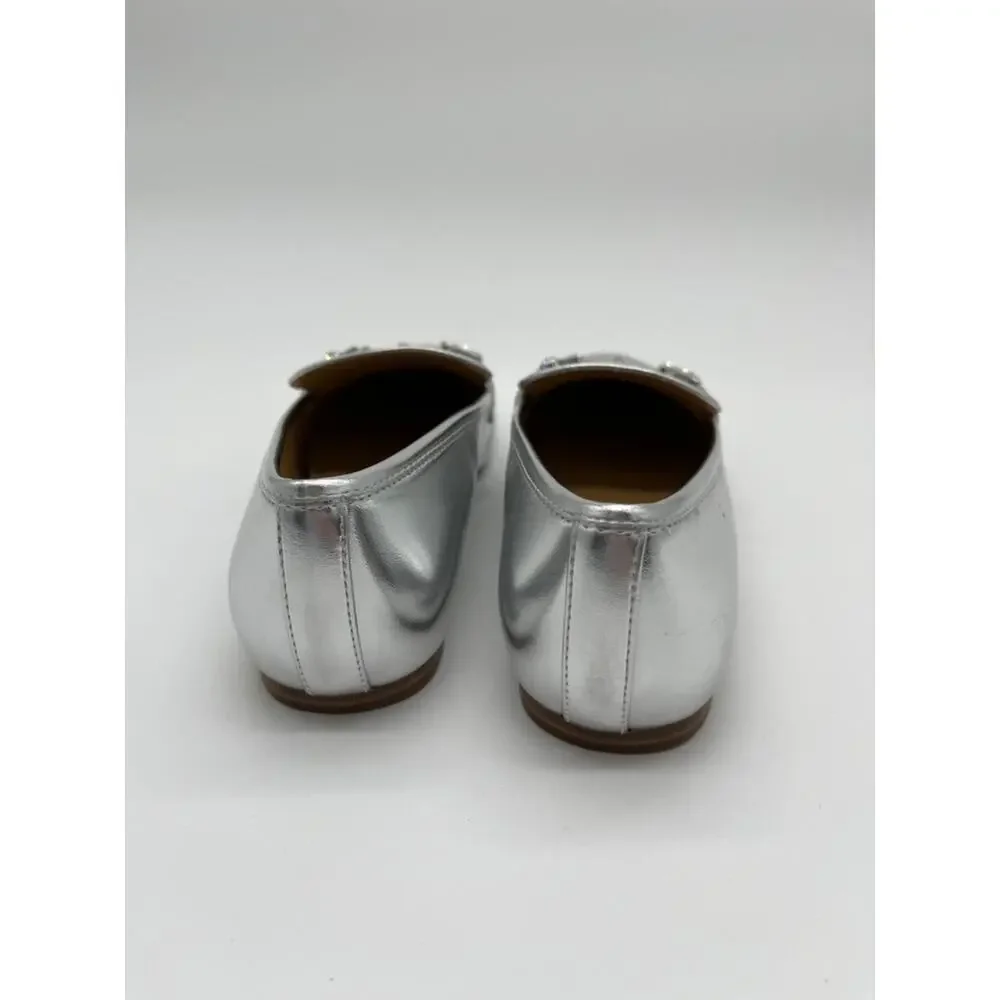 Nine West Bennit Bit Chain Loafers Metallic Silver - Size 6M